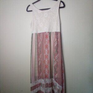 Live To Be Spoiled Dress L Sleeveless High Low Hem Crochet Top Detail Pattern